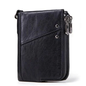 Mens Genuine Leather Cowhide Wallet Bifold Credit Card Holder RFID Zipper Purse - Picture 1 of 23