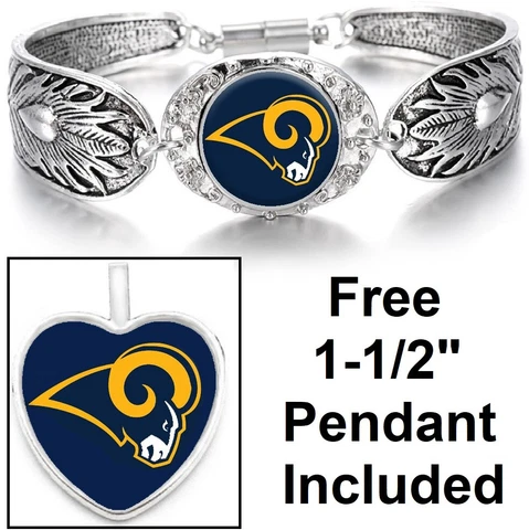 Free Pendant Gift With LA Los Angeles Rams Women's Sterling Silver Bracelet D3F Cover