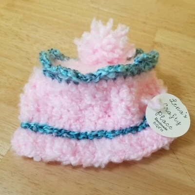 Gorro de ganchillo tejido hecho a mano para bebé 3-6 meses rosa mullido Cupcake Foto 1 de 4