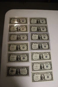 1935 & 1928 1 $ DOLLAR SILVER CERTIFICATES - 13 PCS. - MINT TO VG CONDITION - Picture 1 of 4