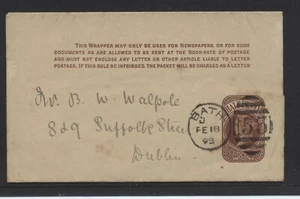 1893 ½d BROWN QV WRAPPER POSTAL STATIONERY USED FROM BATH,SOM - Picture 1 of 1