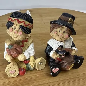 Vintage resin pilgrim and Native American figurines 3” - Picture 1 of 9