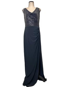 Lauren Ralph Lauren Evening Gown Rouched Sequined Full Length Black Size 10 - Picture 1 of 10