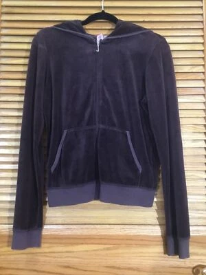Juicy Couture Womens Size XL Brown Velour Full Zip Hoodie Sweatshirt CW-128 - Image 1 of 4