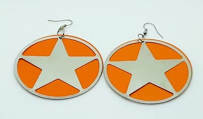 Grueso Grande Redondo Color Naranja Superposición Plata Forma Estrella Moda Pendientes #2 Foto 1 de 4
