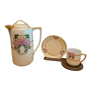 Plato de almuerzo H&C Schlaffgenwald cafetera taza platillo pintado a mano guisante ArtDeco - Imagen 1 de 13