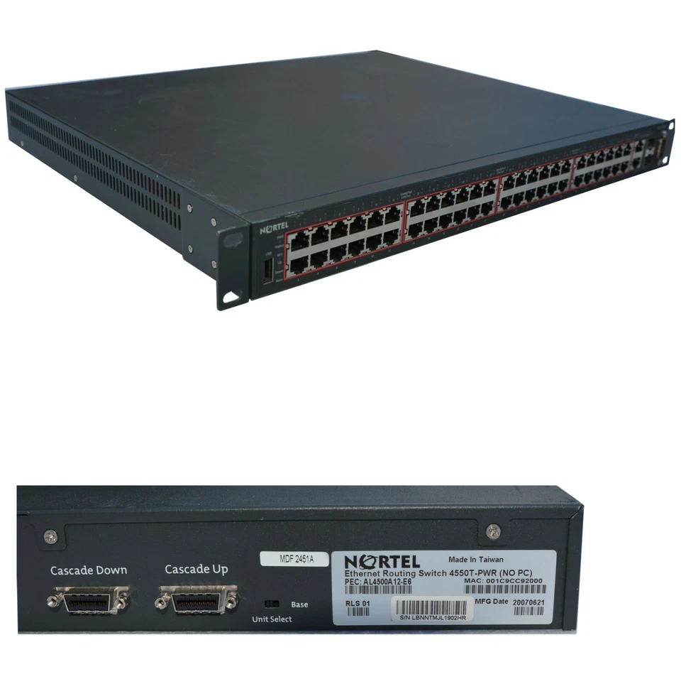 Nortel Avaya Ethernet Routing Switch 4550T-PWR 48 PoE Ports AL4500A02-E6 SN37 - Image 1 of 1