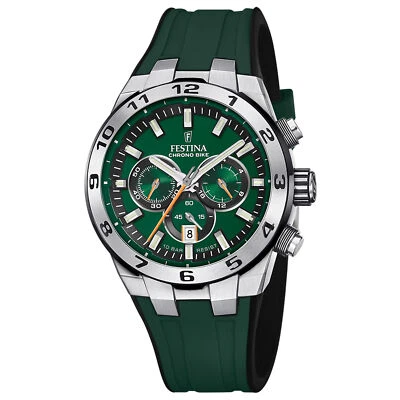 Festina Cronografo F20671-2 Chrono Bike 2024 Cinturino In Gomma Verde - Immagine 1 di 4