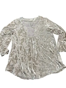 Indigo Soul Womens Tunic Top Velvet Floral Design Embroidery Flowy Boho Size XL - Picture 1 of 4