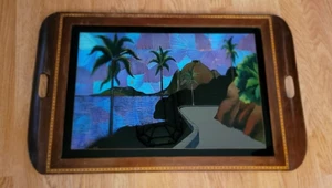 Vintage Holz Intarsien Folie unter Glas Tablett - Rio - Bild 1 von 8