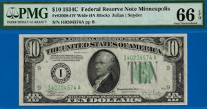 1934C $10 FRN Minneapolis PMG 66EPQ Top Pop highest graded Fr 2008-IW - Picture 1 of 3
