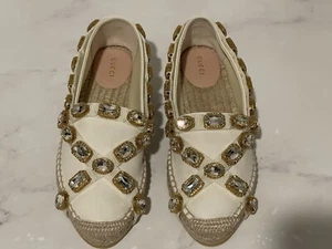 NEU Gucci Pepita Espadrilles Kristallverzierung Weiß Canvas Plateau Gr. 38 - Bild 1 von 14