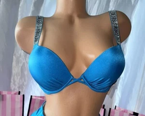 Victorias Secret Bombshell Swim Top Shine Strap 34A Ocean Blue - Picture 1 of 4