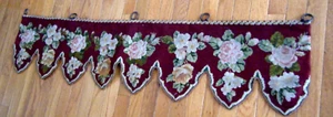 ANTIQUE Valance tapestry needlepoint h work roses design lined France 51"x11" #2 - Picture 1 of 7