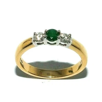 Damen Eleganter 18Ct Gelber Ring Mit Einem Smaragd Und Diamanten, UK Größe O - Bild 1 von 4