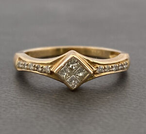 14ct Yellow Gold 0.33ct Diamond Cluster Ring Size L Hallmarked