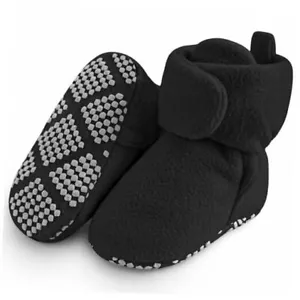Fleece Baby Booties, Warm Cozy Baby Slippers, Stay On 0-3 Months Infant Black - Picture 1 of 8