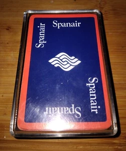 Tarjetas de juego vintage coleccionables Spanair Airlines en estuche de almacenamiento de plástico años 80 - Imagen 1 de 3