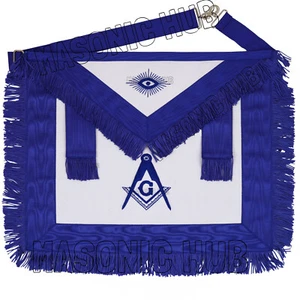 Handcrafted 100% Lambskin Masonic Master Mason Blue Lodge Apron with Blue Fringe - Picture 1 of 5