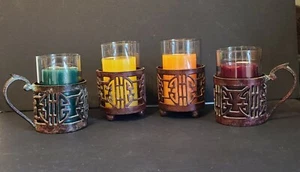 Set of (4) Zodax Copper Cup Candle Holders with Glass Inserts - Made in India - Picture 1 of 7