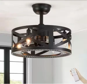 ANTOINE 17” Indoor Black Ceiling Fan Farmhouse Caged Ceiling Fan/Lights/Remote - Picture 1 of 9