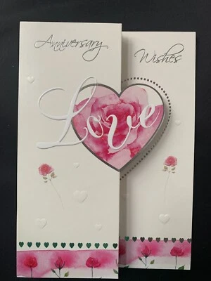 SINCERELY YOURS On your wedding anniversary card, hearts, floral, verse, 3-fold, 9" x 6"
