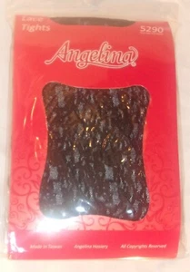 WOMEN'S ANGELINA BLACK LACE TIGHTS STYLE 5290 ONE SIZE NEW IN PACKAGE - Picture 1 of 2