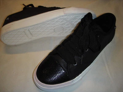 Isaac Mizrahi Live Lounge1 SOHO Leather Sneakers Womens Shoes 9 M Black + - Image 1 of 3