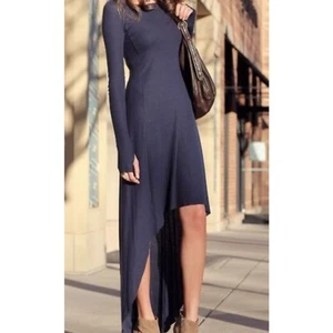 Maxi abito BCBGMAXAZRIA bcbg blu navy a costine hi lo elasticizzato Aurela taglia M - Foto 1 di 13