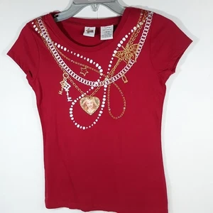 Vintage Hannah Montana Shirt Girls L 10-12 RED NWT Miley Cyrus Disney Top Stones - Picture 1 of 4