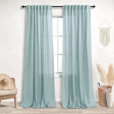 Seafoam Mint Green Linen Curtains 84 Inch Length for Coastal Farmhouse Living  - Image 1 of 4