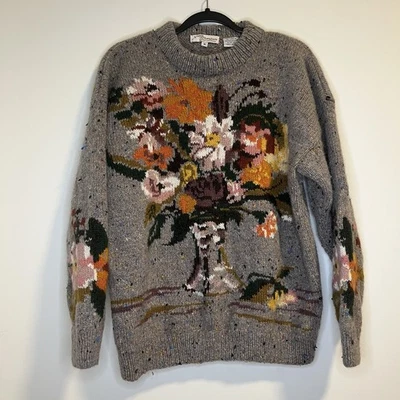 VTG Norm Thompson Floral Design 100% Wool Sweater Medium 90s y2k - Image 1 of 4