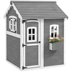 Spielhaus für Kinder, Indoor- und Outdoor-Haus mit Tür, Fenstern, Grau - Bild 1 von 10