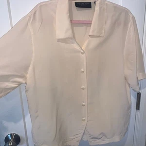 Vintage August Silk by Diane Gilman Yellow Silk Collared Button-Up Blouse S - Picture 1 of 6