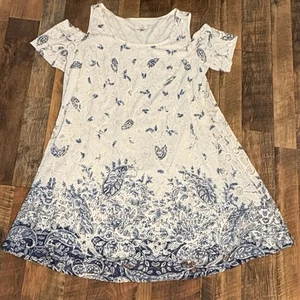 Signature By Robbie Bee Blue Floral Short Sleeve Cold Shoulder Shift Dress Sz 1X - Picture 1 of 15