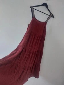 Zara Maxi Dress Size M Red Embroidered Boho Holiday Party Mexican Cotton Layered - Picture 1 of 8