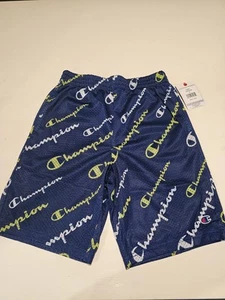 Champion Shorts Boys Large Navy Hertiage Script Mesh Lined Pockets Basketball - Picture 1 of 5