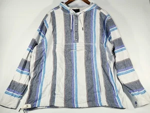 Vintage Y2K NO BOUNDARIES XL Men's Blue Striped Pullover Hoodie Kangaroo Pouch - Picture 1 of 10