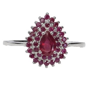 925 Sterling Silver Ring Pear Ruby 6x4mm Natural Gemstone Jewelry Size 7.5 - Picture 1 of 14