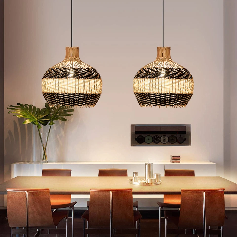 1 Luz Lámpara Colgante de Ratán para Isla de Cocina Hecha a Mano Pantalla Gota Wicke... Foto 1 de 4