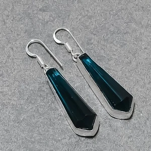 Faceted Apatite Pencil Shape Gemstone Handmade Fashion Jewelry Earrings 2.30" - Picture 1 of 9