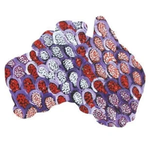 ABORIGINAL FRIDGE MAGNET - MAP OF AUSTRALIA - CINDY, PURPLE - MADE IN AUSTRALIA - Picture 1 of 2
