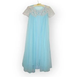 MovieStar Vintage Peignoir & Nachthemd Set Large USA 60er Trikot Chiffon Spitze - Bild 1 von 20