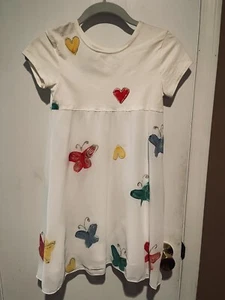 Balu Art To Wear Handpainted Hearts Butterflies Flower Girl Ivory Rare Age 8 - Picture 1 of 12