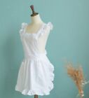   Style Pinafore Apron Maid Lace Smock Costume Ruffle Pockets -White