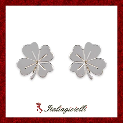Orecchini Quadrifoglio Portafortuna Brillanti in Argento 925 Rodiato Oro Bianco - Immagine 1 di 4