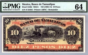 Mexico 10 Pesos 1902 - 1914 PMG 64 CHOICE UNC Pick # S430r - Picture 1 of 3