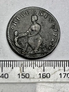 1722 Irish George 1st WOODS Halfpenny, Rarer Type 1, Spink 6600 (D708a) - Picture 1 of 3