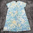 Miss Elaine Nightgown Womans Small Blue Floral Snap Button Cap Sleeve V Neck