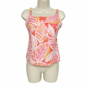 Island Escape Tankini Top 6 Orange Pink White Floral Padded Adjustable Straps - Picture 1 of 8